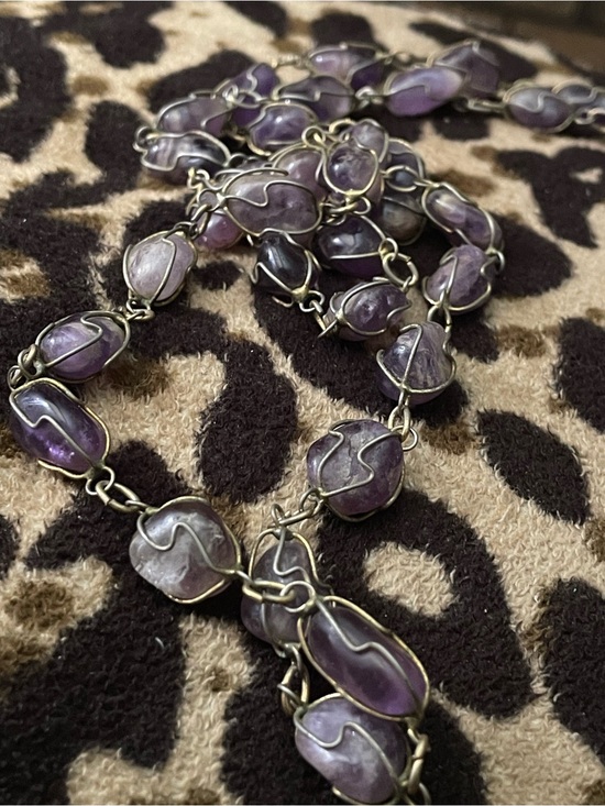 Jewelry - Amethyst Purple Wire-Wrapped Stone Necklace 34”